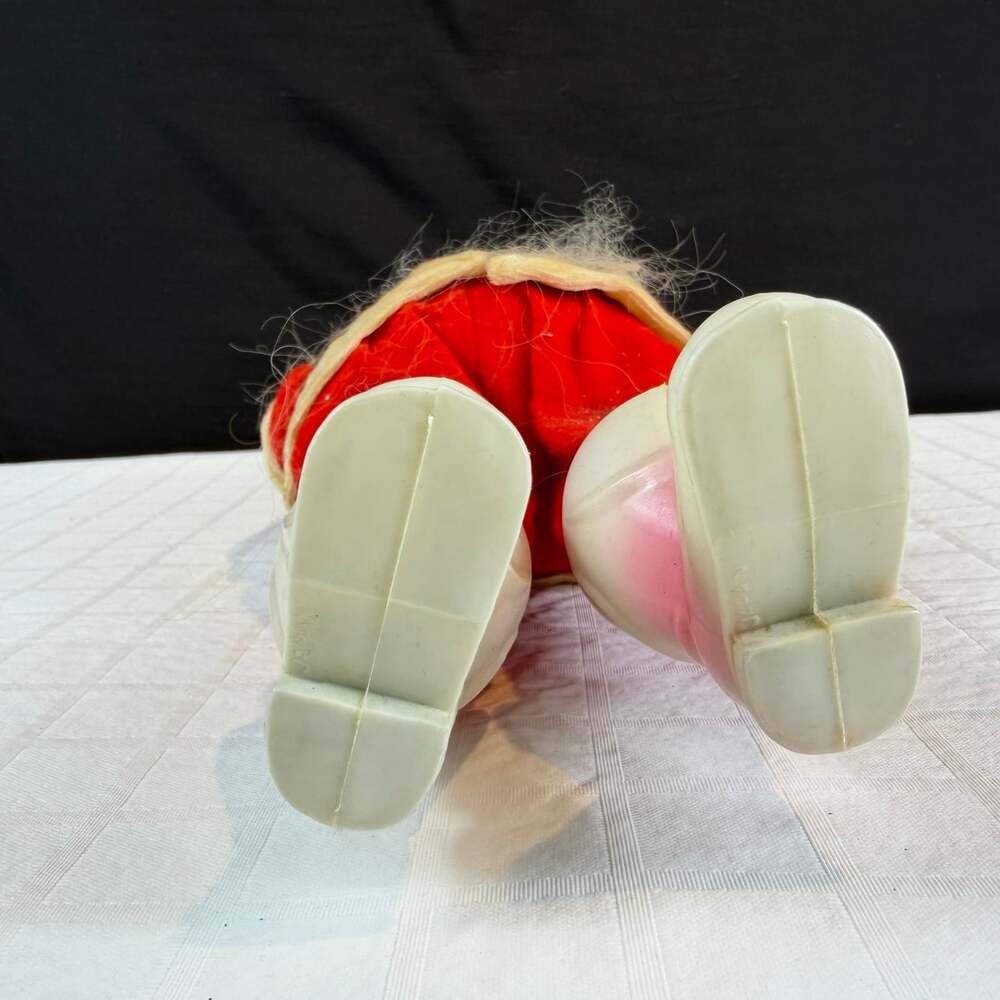 Vintage Santa Claus Figurine 13 in Red & White Fabric Outfit white Plastic Boots - Picture 7 of 12